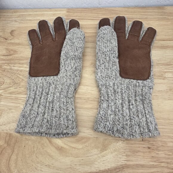 Eddie Bauer Men's 100% Wool Leather Gloves Cream & Grey Sz Medium Thinsulate - Picture 1 of 4